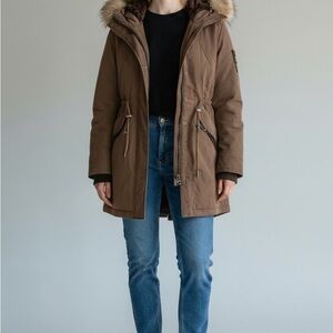 Women’s GreenStone Brown Faux Fur Hooded Parka Winter Coat Size 34 (Small)